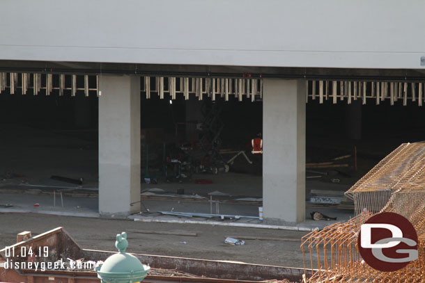 Work underway in the tram stop area on the ground level.