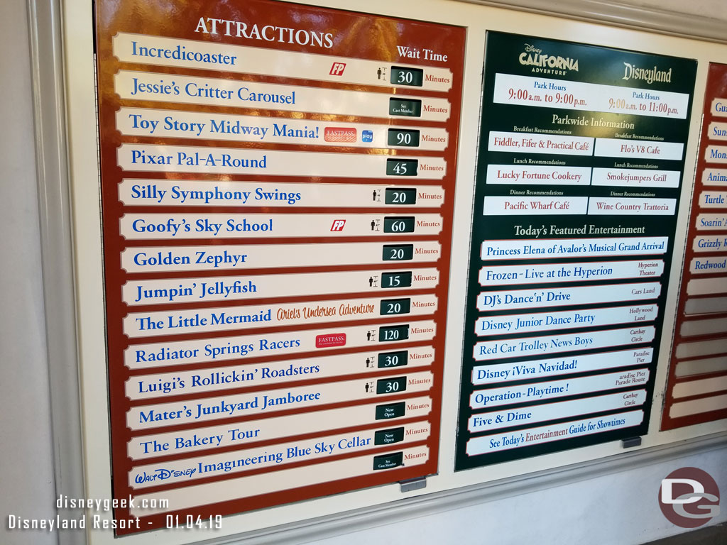 Disney California Adventure wait times at 1:48pm