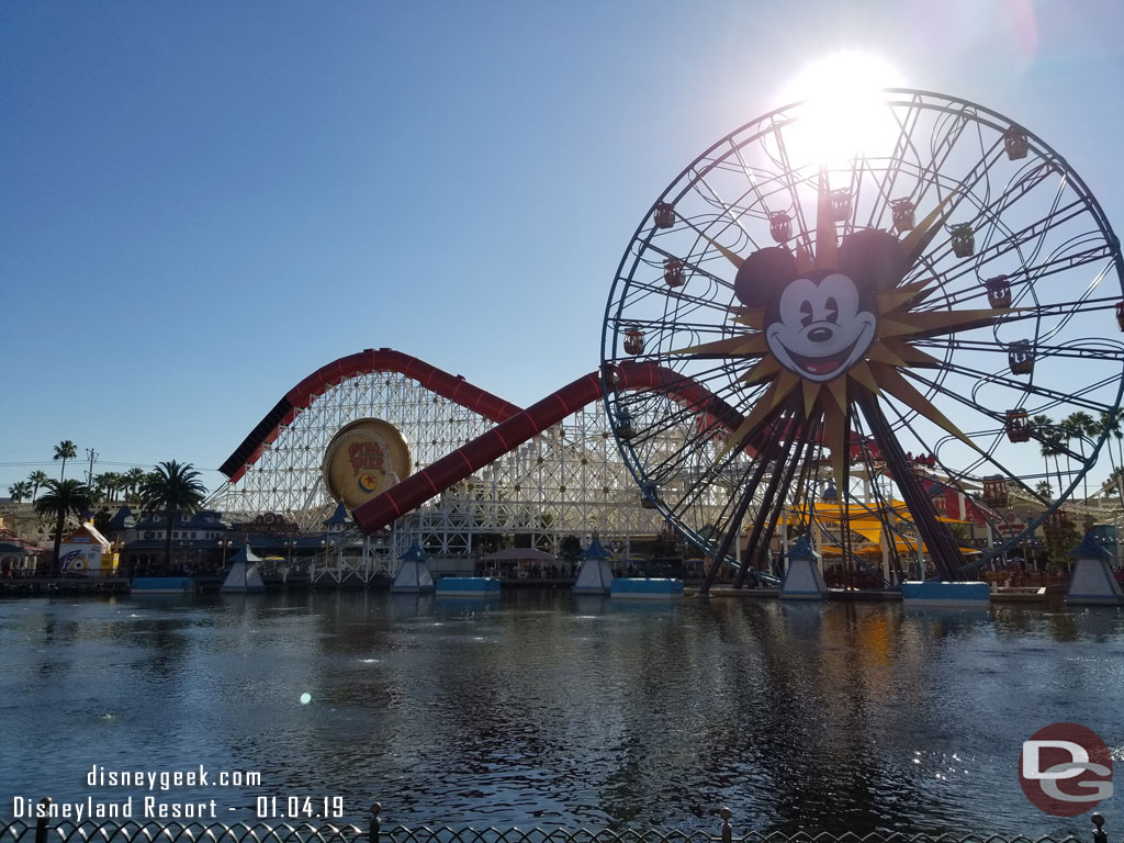 Pixar Pier this afternoon.  All World of Color platforms were submerged.