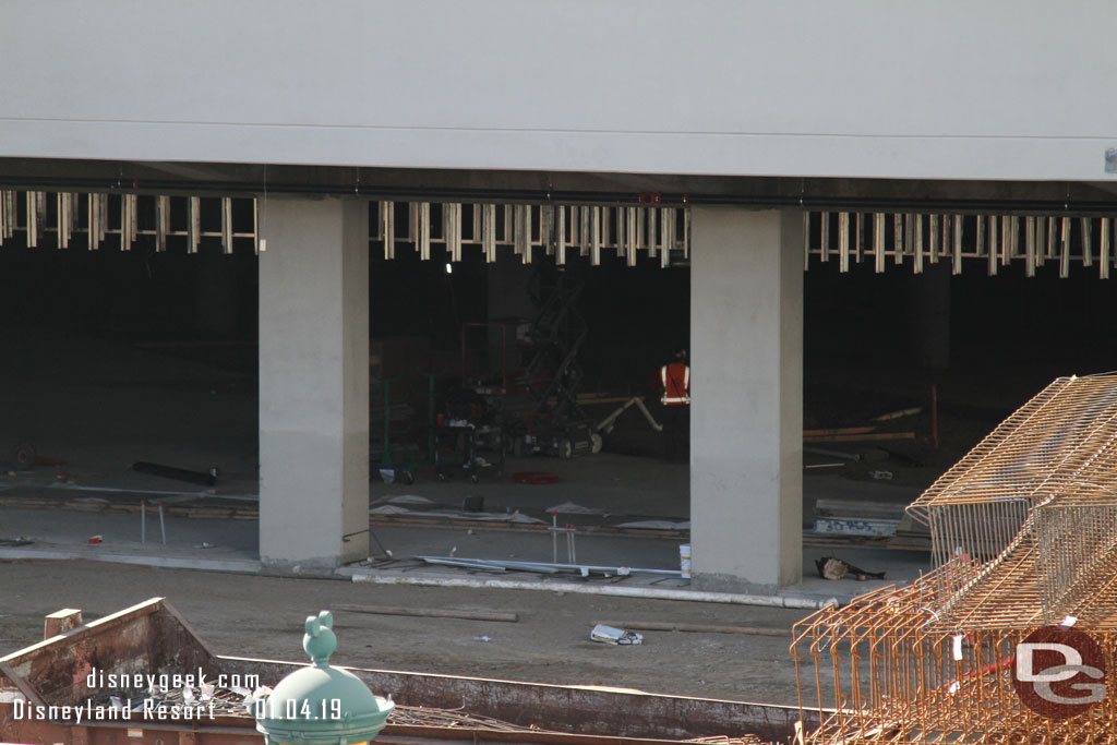 Work underway in the tram stop area on the ground level.