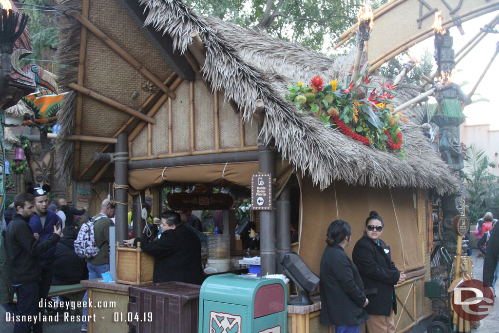 The walkway facing side of the Tiki Juice Bar was closed.