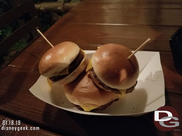 Share Your Ears Cheeseburger (Thanks to the DAPS Magic team for letting me take a picture of their burger).  It is $14.99 for the triple burger.. nothing else is included at that price.