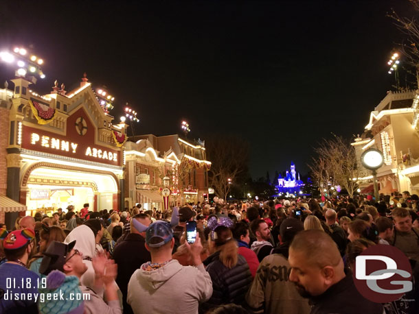 Found a spot for the premiere of Mickey's Mix Magic on Main Street USA.  This was the scene right before the lights went out.