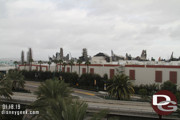 An overview of Star Wars: Galaxy's Edge from the Mickey and Friends parking structure.