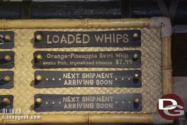 The menu was tweaked slightly after the opening days and now they are called loaded whips at the Tropical Hideaway.