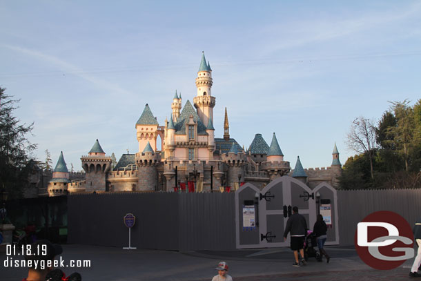 Walls are up and scaffolding is rising around Sleeping Beauty Castle. They will be redoing the roof and repainting during this renovation project.
