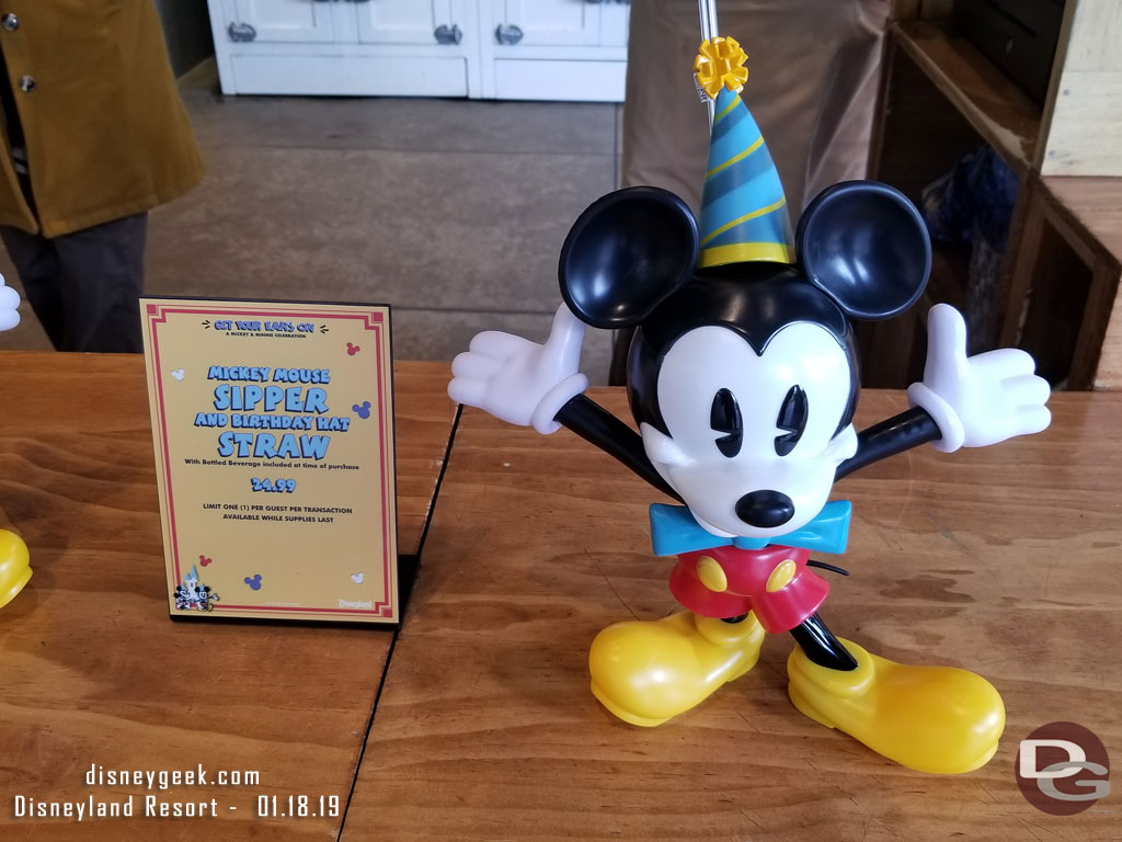 A Mickey Mouse Sipper is for sale throughout the park.  This one at Mortimers Market on Buena Vista Street.