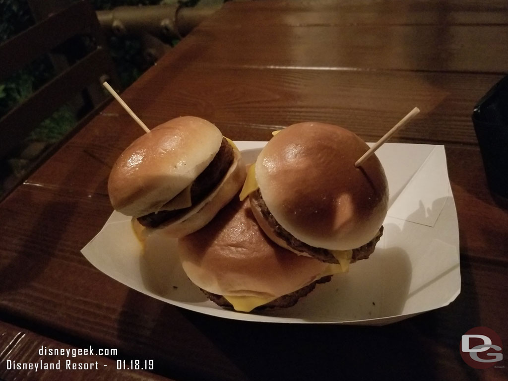 Share Your Ears Cheeseburger (Thanks to the DAPS Magic team for letting me take a picture of their burger).  It is $14.99 for the triple burger.. nothing else is included at that price.