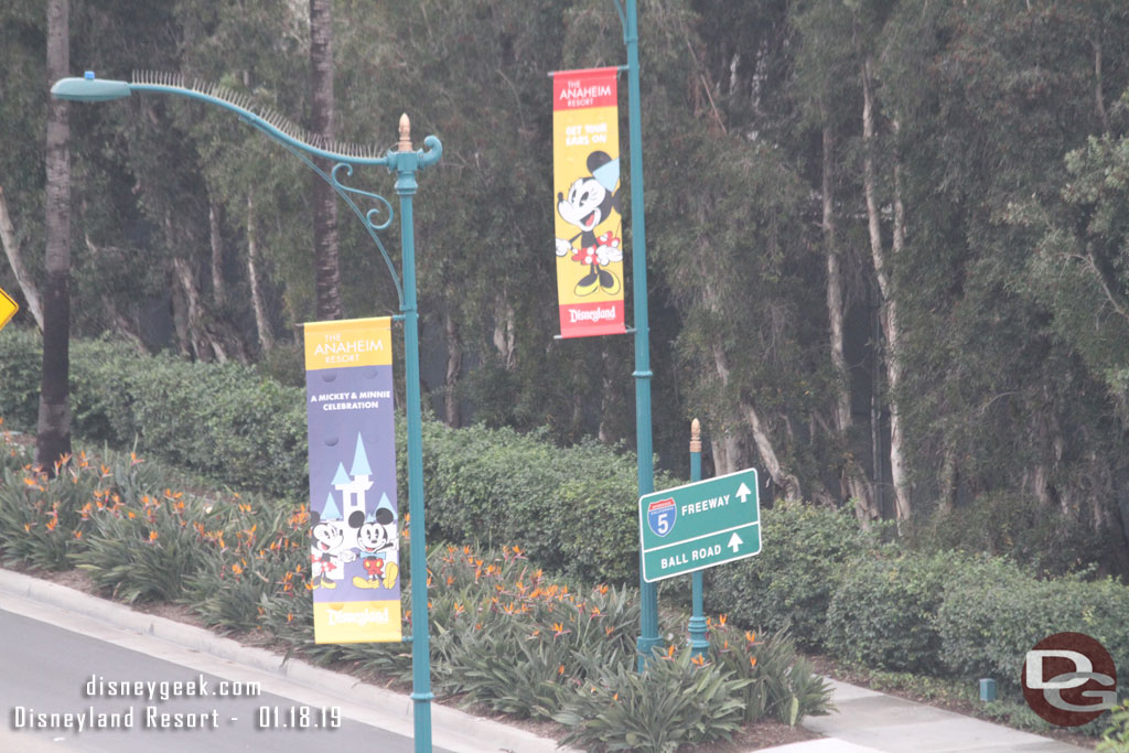 Banners for the Get Your Ears On promotion along Disneyland Drive.