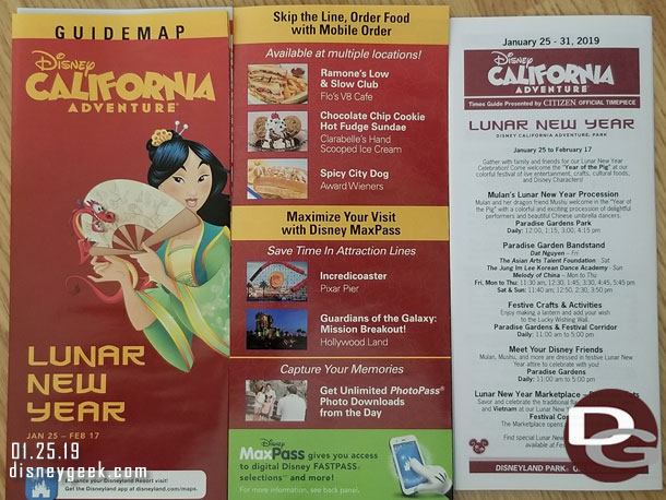 Disney California Adventure park map and times guide.