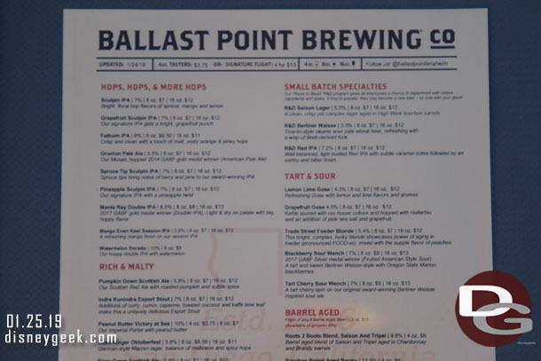 A look at the Ballast Point Menu