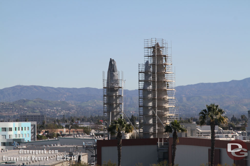 Th scaffolding is starting to be removed on one of the background spires as work wraps up.