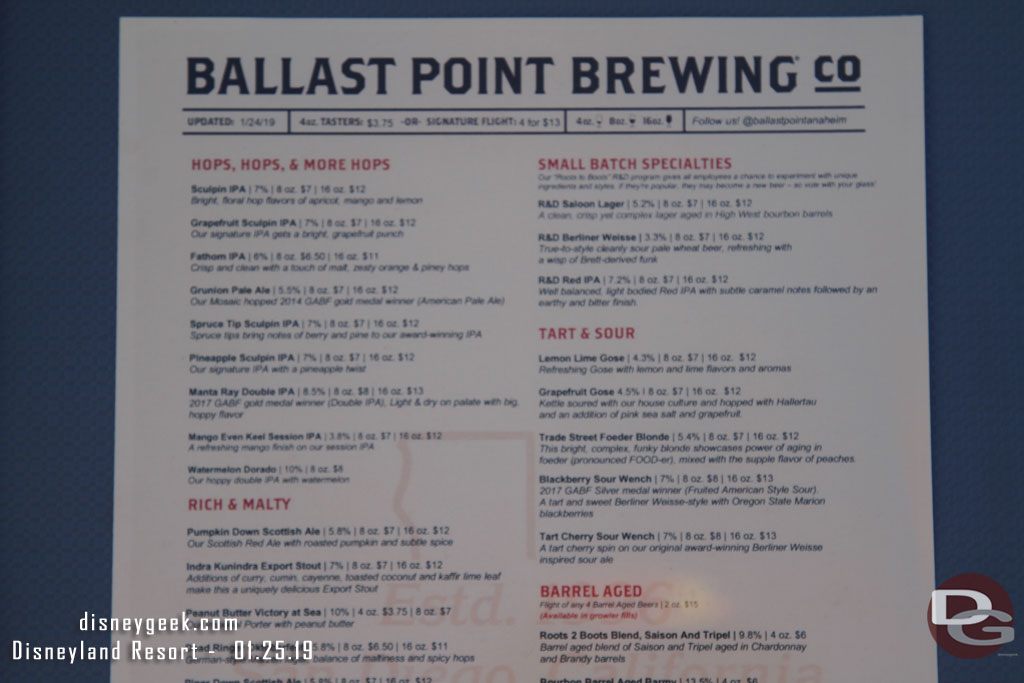 A look at the Ballast Point Menu