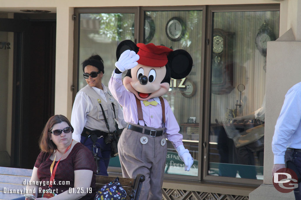 Mickey Mouse strolling along Buena Vista Street.