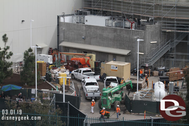 Trucks and equipment have filled this backstage area