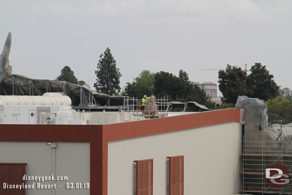 Working on one of the background spires on the roof.