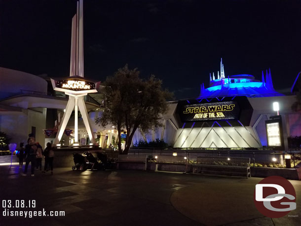 Space Mountain is still closed for renovation.  The Path of the Jedi has reopened though.