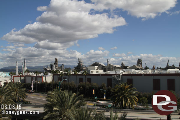 An overview of Star Wars: Galaxy's Edge from the Mickey and Friends Parking Structure