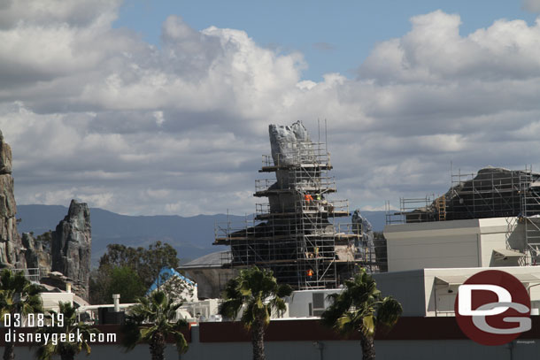 The top level of steel toothpicks have been removed and patched a the scaffolding is starting to be removed from this peak.   Due to the weather not a lot of visible progress this week.