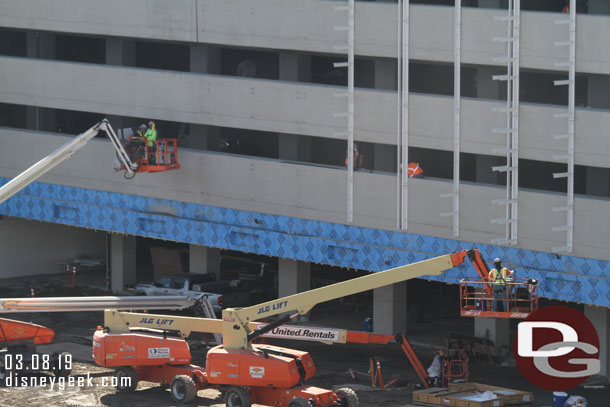 Crews are continuing to add the supports for the exterior elements.