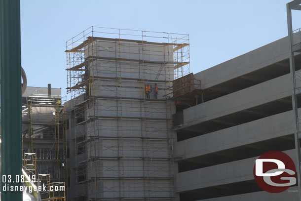 The elevator structure from ground level.