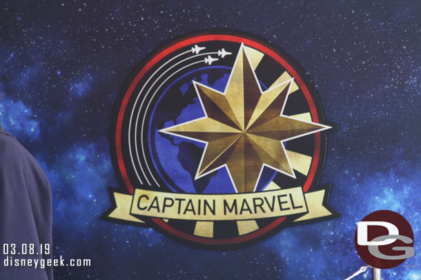 A Captain Marvel Graphic near the meet and greet.