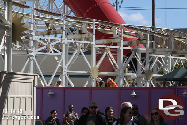 A crew working on the Emotional Whirlwind. I had planned to go for a spin on the Pixar Pal-A-Round but the queue was all the way up the ramp and over 45 minutes which was longer than my patience.