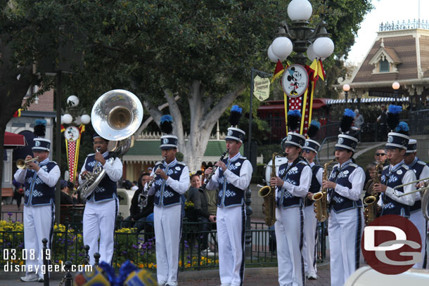 The Disneyland Band gathered around the Flag Pole for the nightly Flag Retreat.