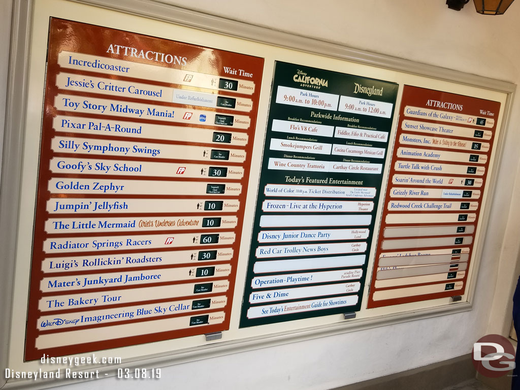 Disney California Adventure wait times at 1:51pm