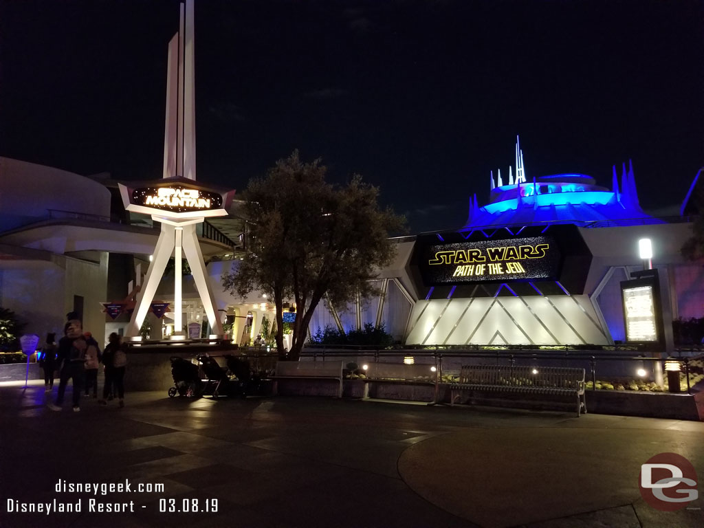 Space Mountain is still closed for renovation.  The Path of the Jedi has reopened though.