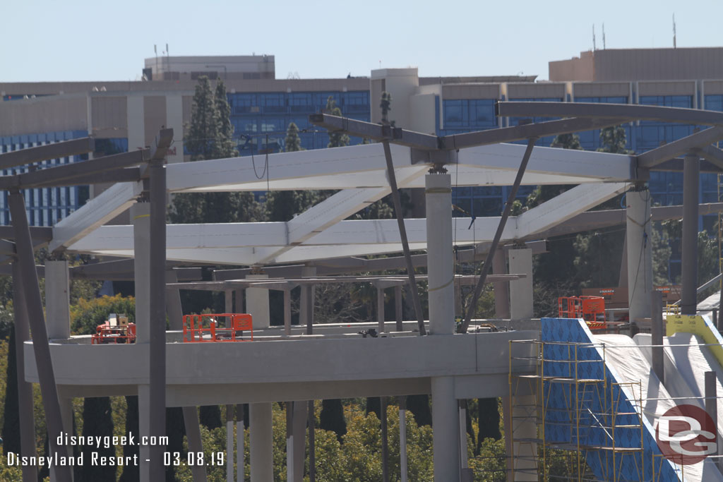 A closer look at the large support structure taking shape for the roof.