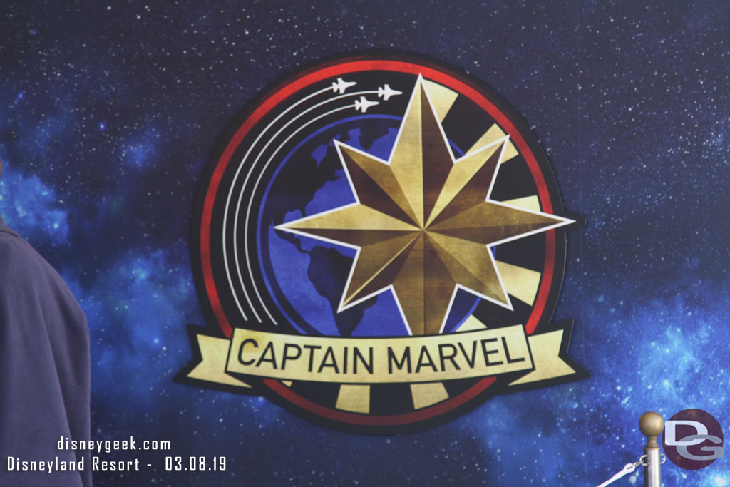 A Captain Marvel Graphic near the meet and greet.