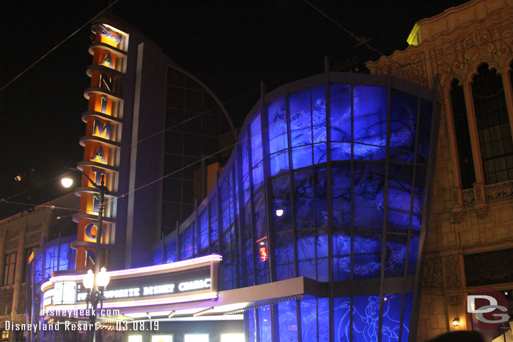 Walked through Hollywood Land again to see the building after dark.