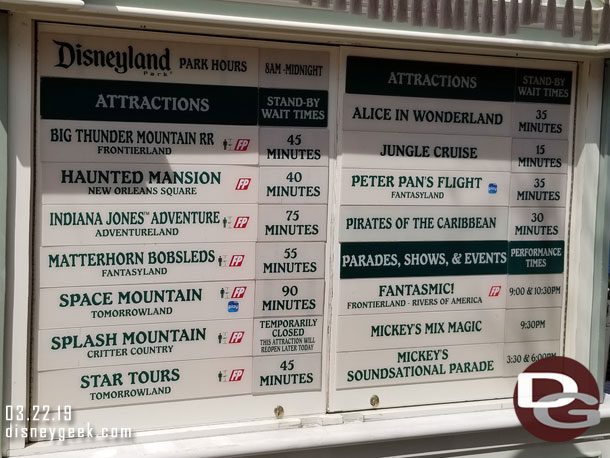 Disneyland waits at 1:39pm