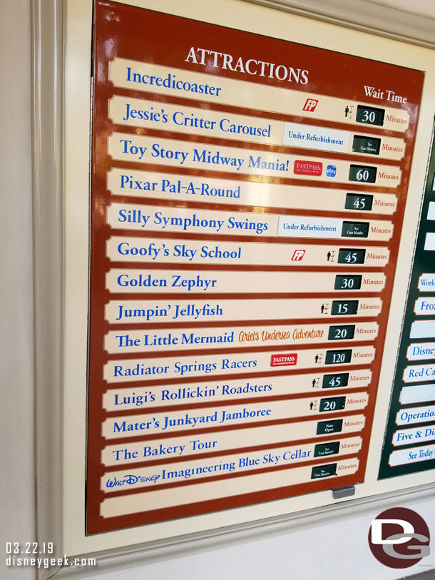 Disney California Adventure waits at 3:43pm