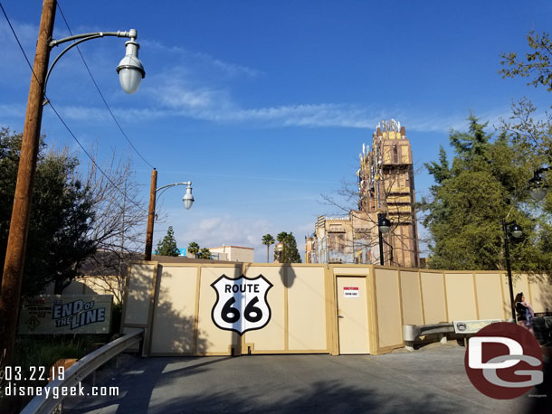 The reverse view from Cars Land toward Hollywood Land.