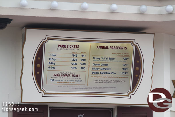 Arriving at the Disneyland Resort. Today is a peak day price wise.