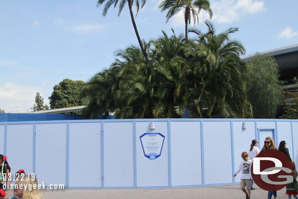 Walls up around the Autopia stroller parking and walkway area.  The attraction is still operating normally.