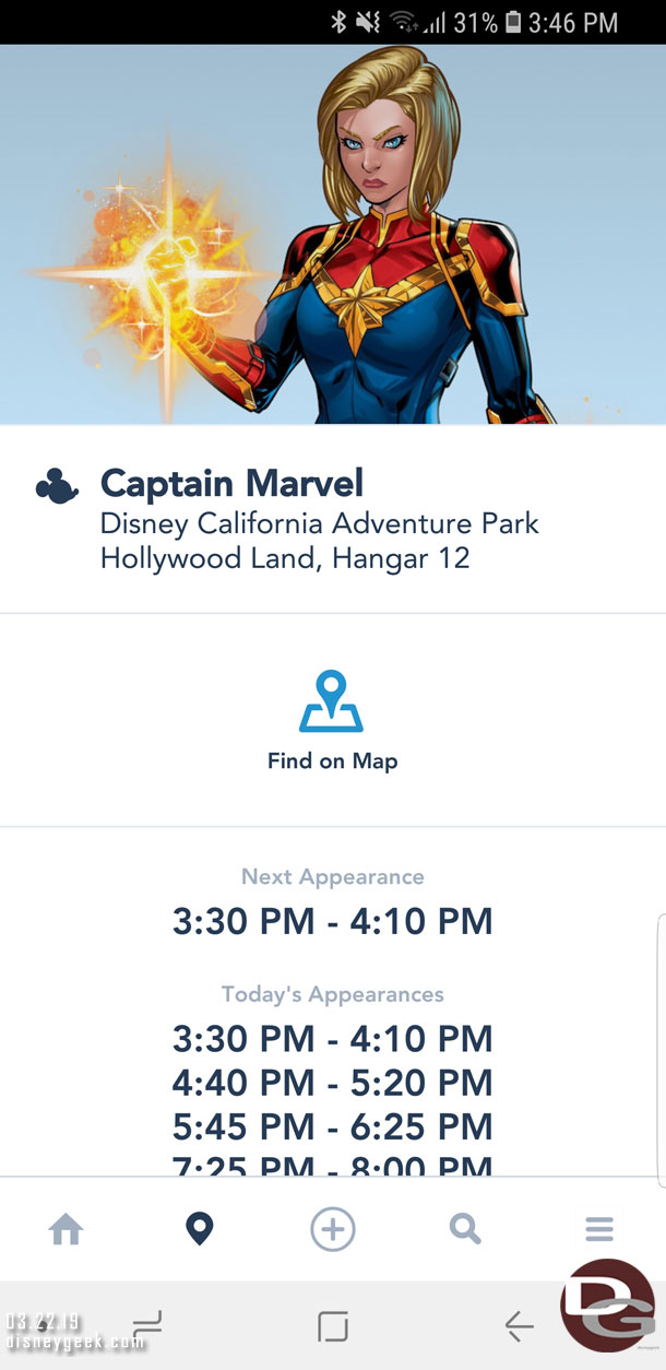Captain Marvel Meet and Greet in the Disneyland App