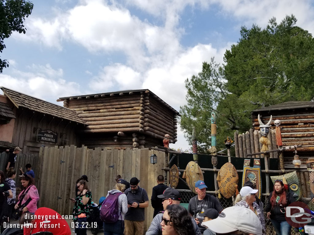 The Adventureland side of the walls blocking the path to Frontierland.