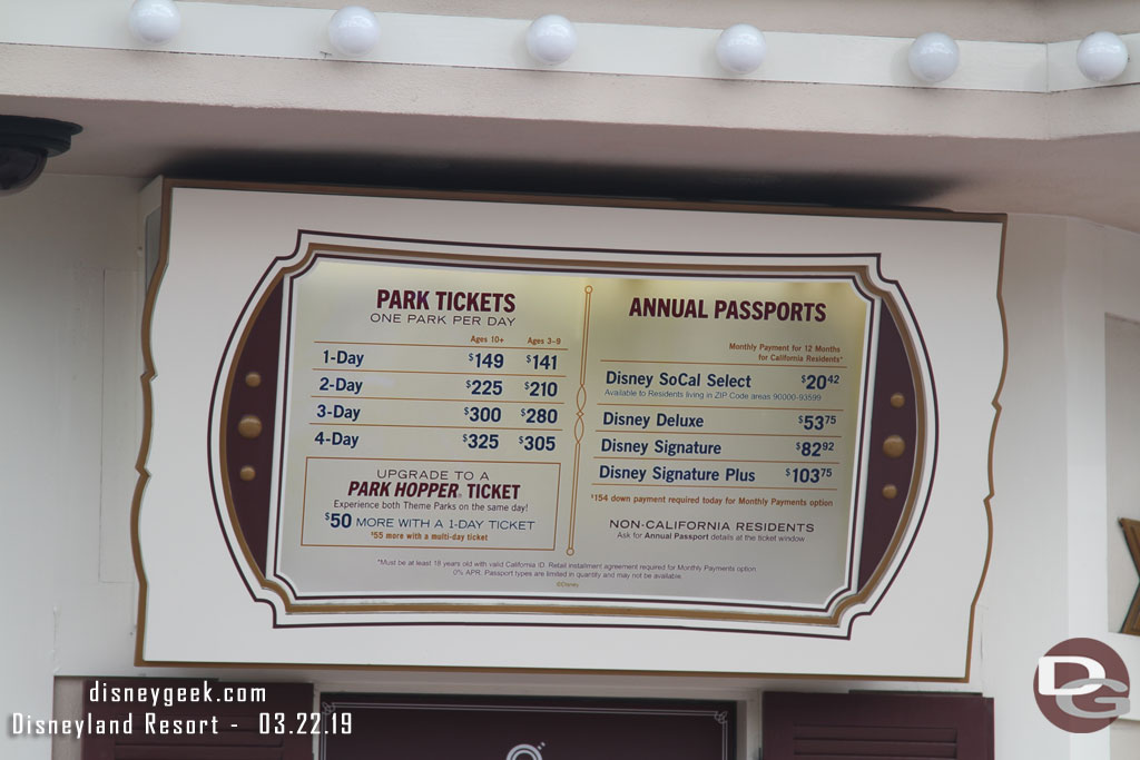 Arriving at the Disneyland Resort. Today is a peak day price wise.