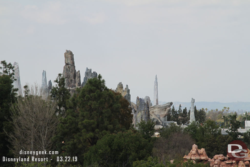 A nearly final view of the rock formations of Batuu from here.  Almost all visible scaffolding is removed.