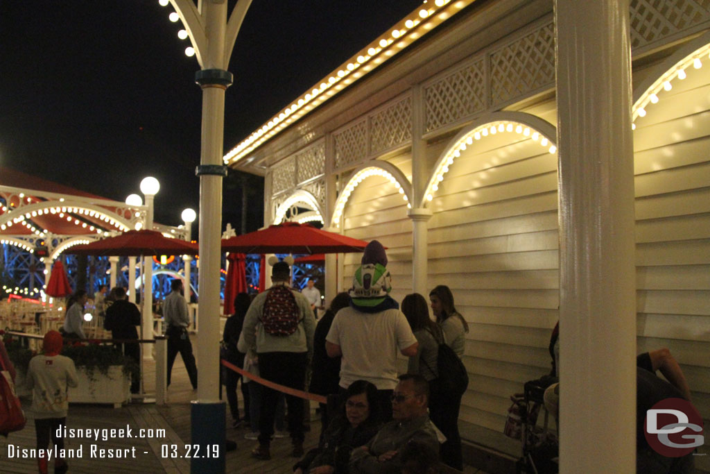 A dozen guests in line for the Lamplight Lounge as I walked by.