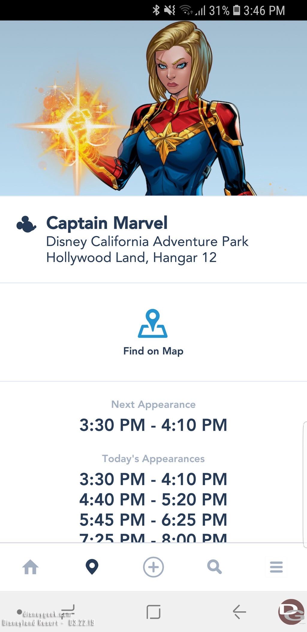 Captain Marvel Meet and Greet in the Disneyland App