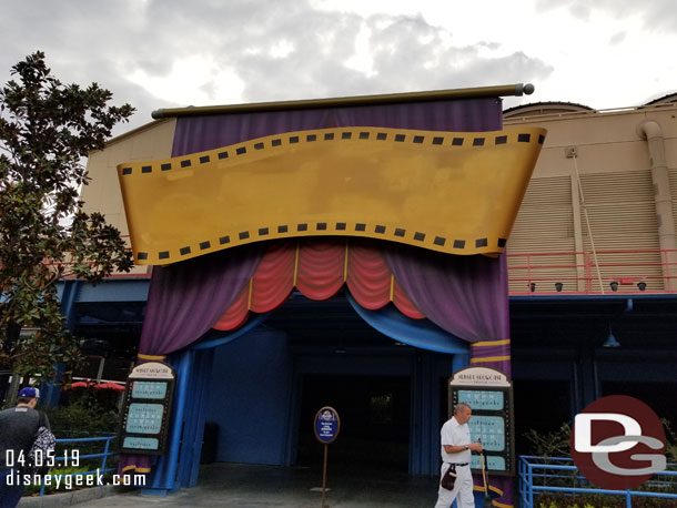No signs of work on Mickey's Philharmagic, opening later this month.