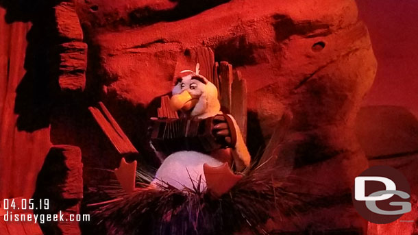 Paid a visit to Ariel and friends.  The queue moved quickly with only about a 10 minute wait. Then as we entered the first scene we stopped.  A cast member ran back and forth a couple of times and after several minutes the ride resumed with no problem.