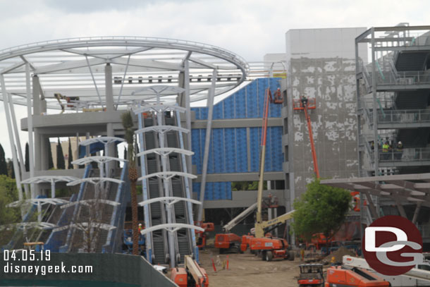 Trees are starting to be brought in and the shade structures for the escalators are taking shape.