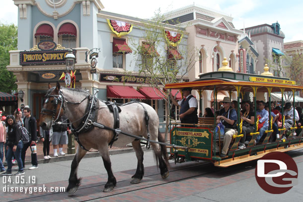 Main Street transportation this afternoon consisted of two trolleys, the firetruck and the yellow car.