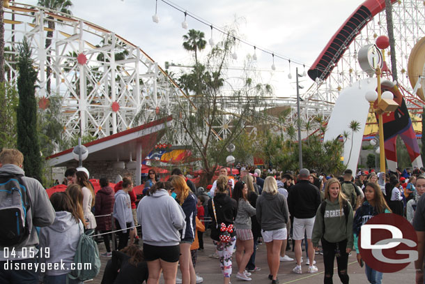 The Incredicoaster queue was out into the walkway and using three switchbacks.
