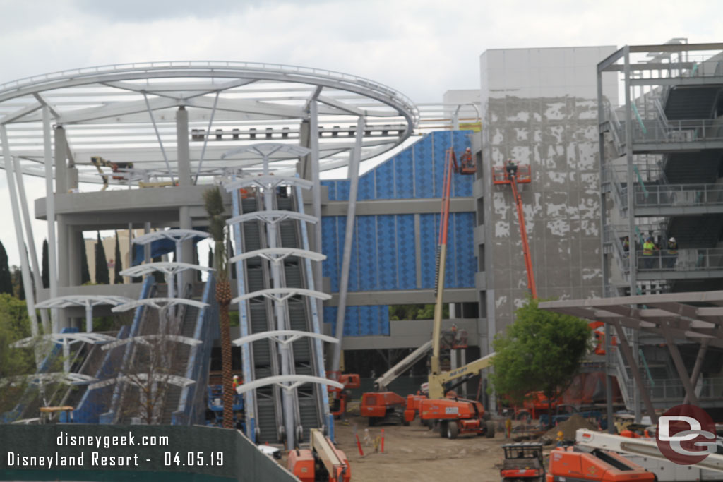 Trees are starting to be brought in and the shade structures for the escalators are taking shape.